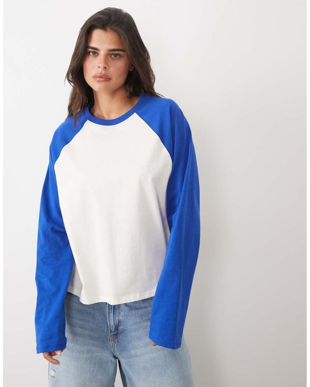 ASOS Blue Boxy Raglan T-shirt With Contrast Sleeves