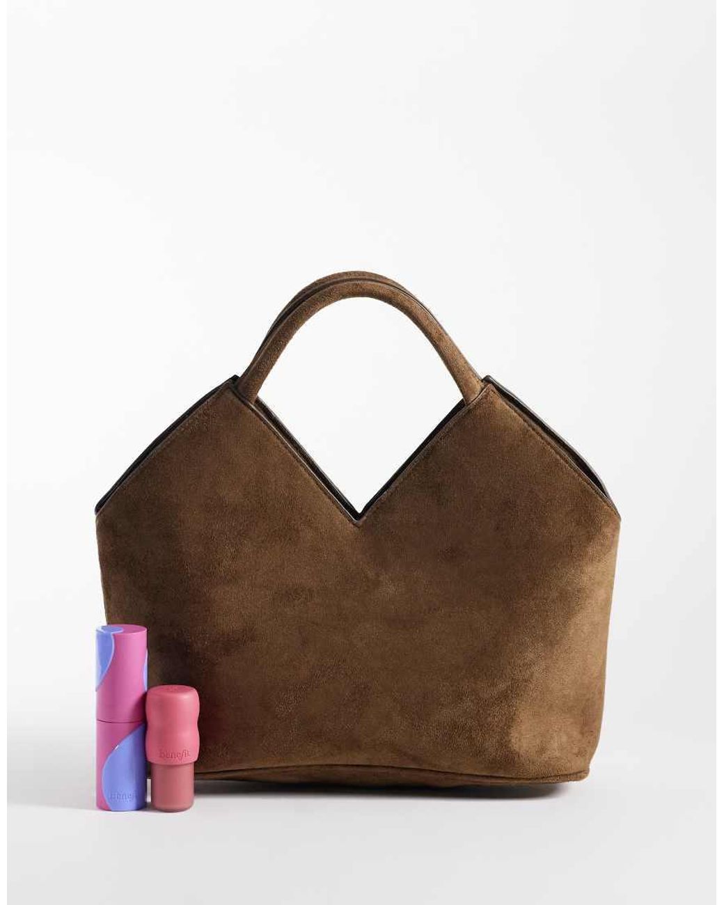 Pieces Brown Suede-look Angular Shoulder Bag