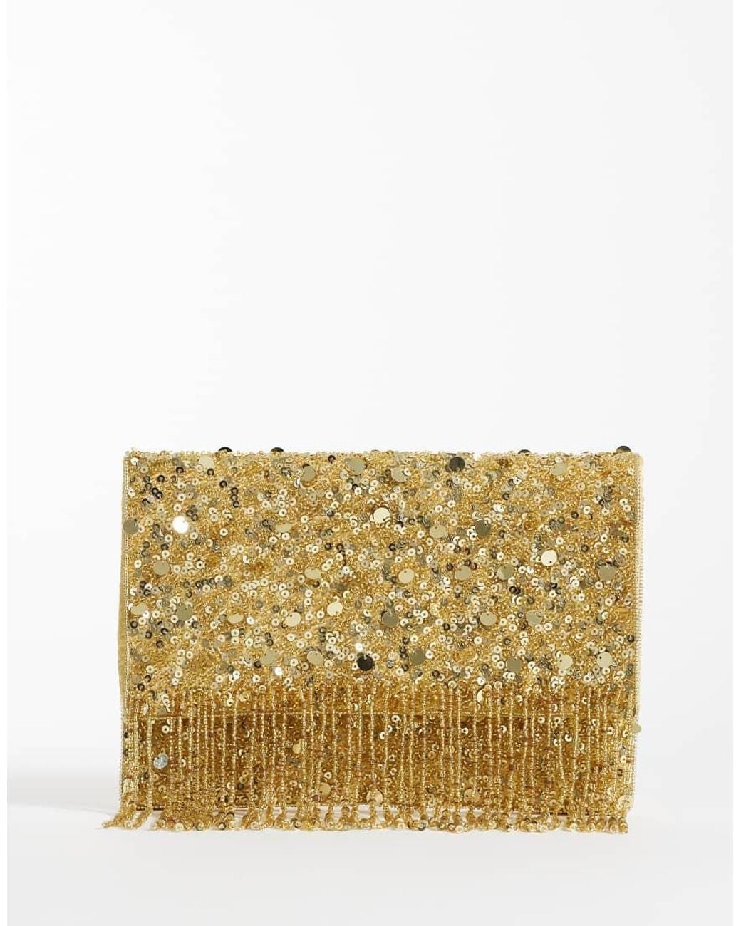 True Decadence Natural Beaded Fringe Envelope Clutch