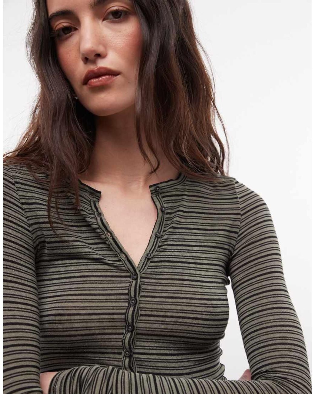 Weekday Black Long Sleeve Henley Top