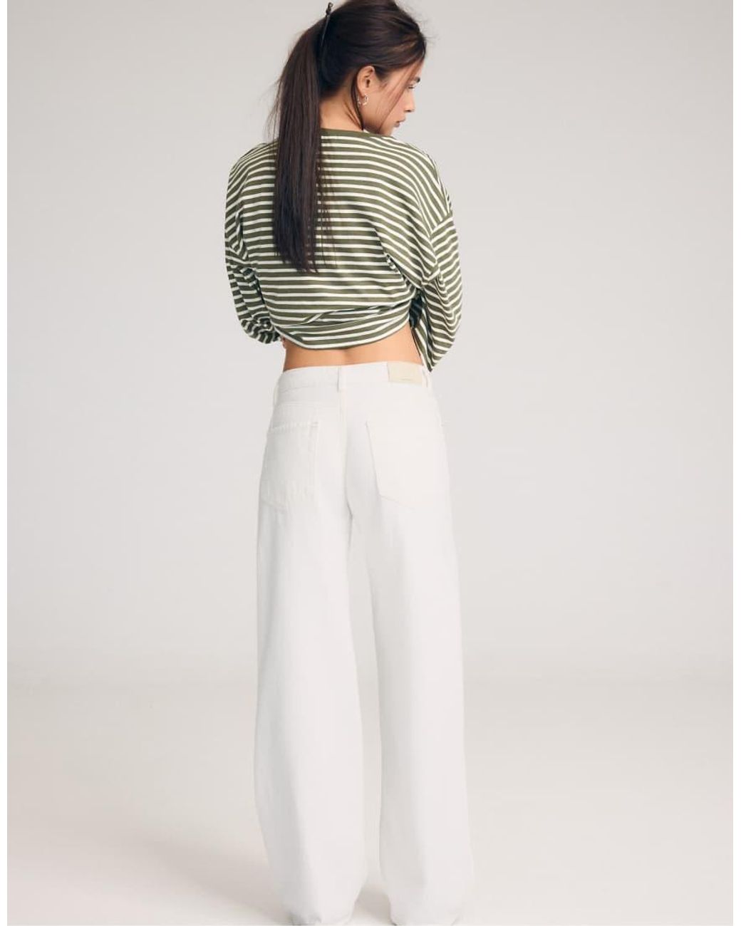 Stradivarius White D91 Low Wide-Leg Twill Jeans