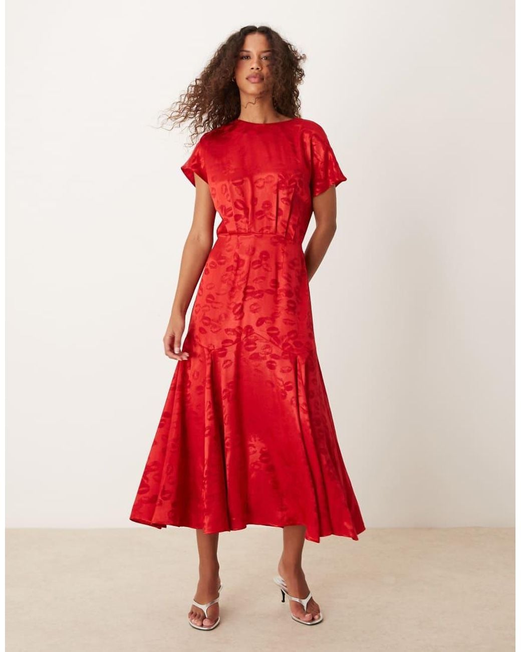 Never Fully Dressed Red Embossed Satin Midaxi Dress