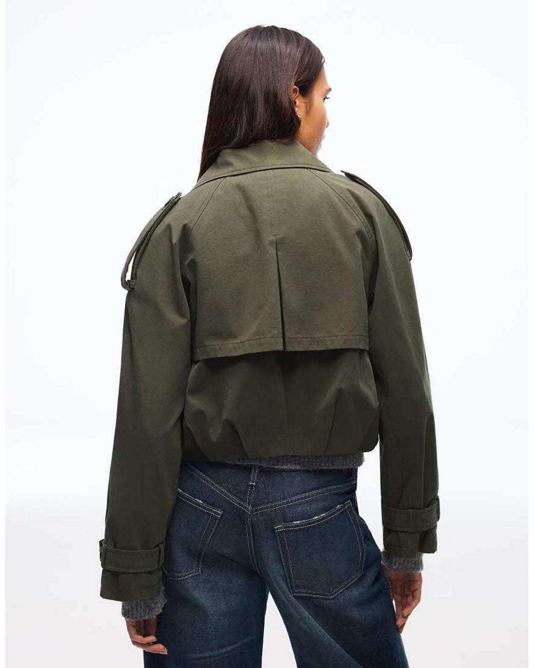Bershka Green Short Balloon Trench Jacket