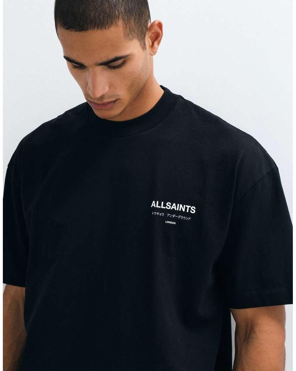 AllSaints Black Underground Oversized T-shirt for men