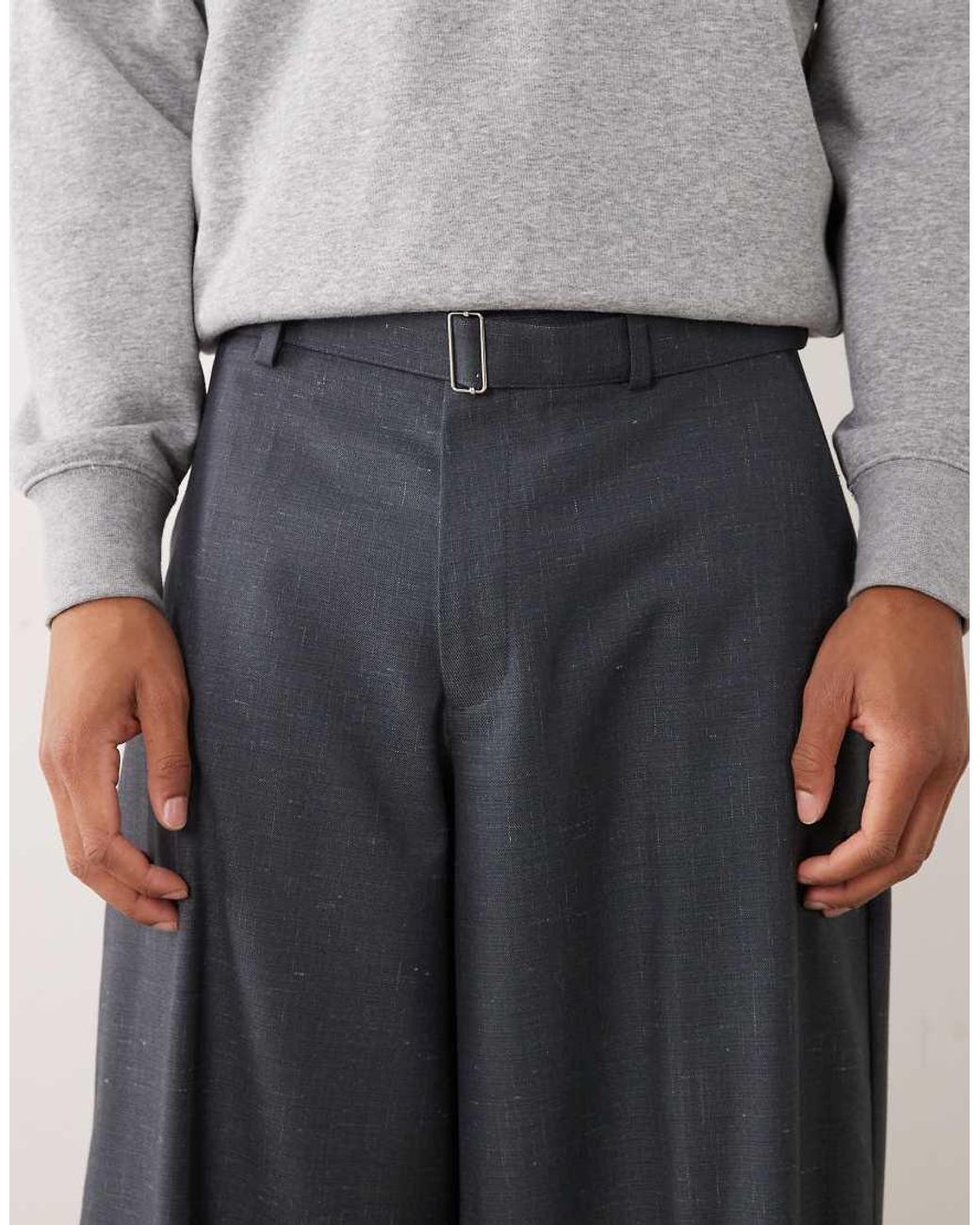 ASOS Gray Tailored Belted Denim Look Wide Barrel Pants for men