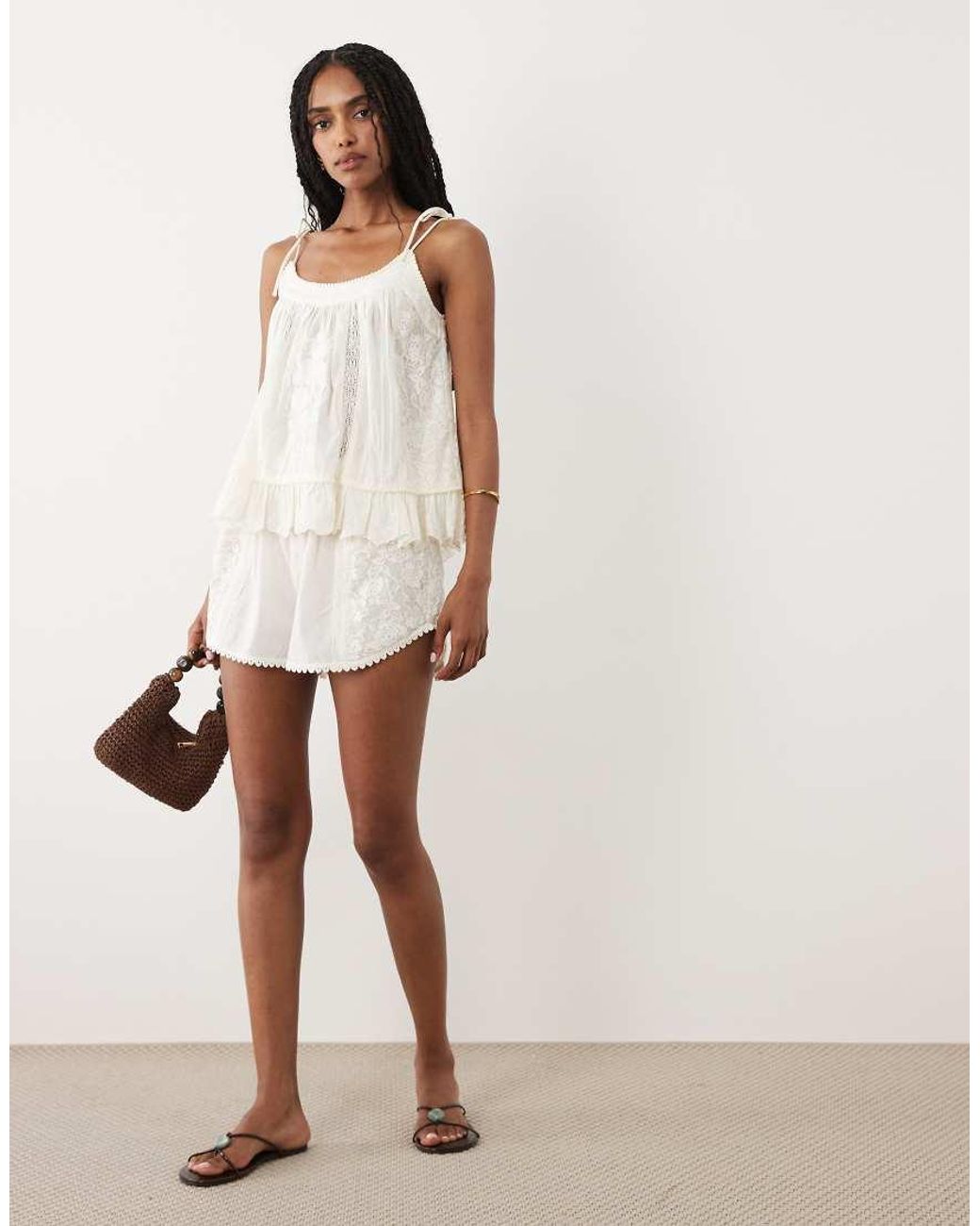 Miss Selfridge White Embroidered Cami Top Co-ord
