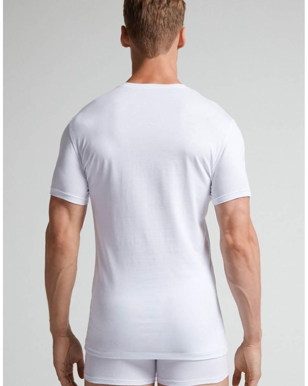 Intimissimi White Superior Stretch Cotton T-Shirt for men