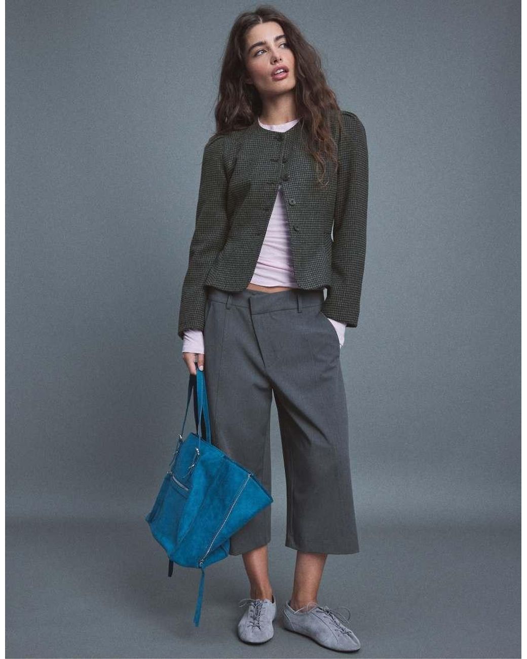 Stradivarius Blue Peplum Wool-blend Blazer