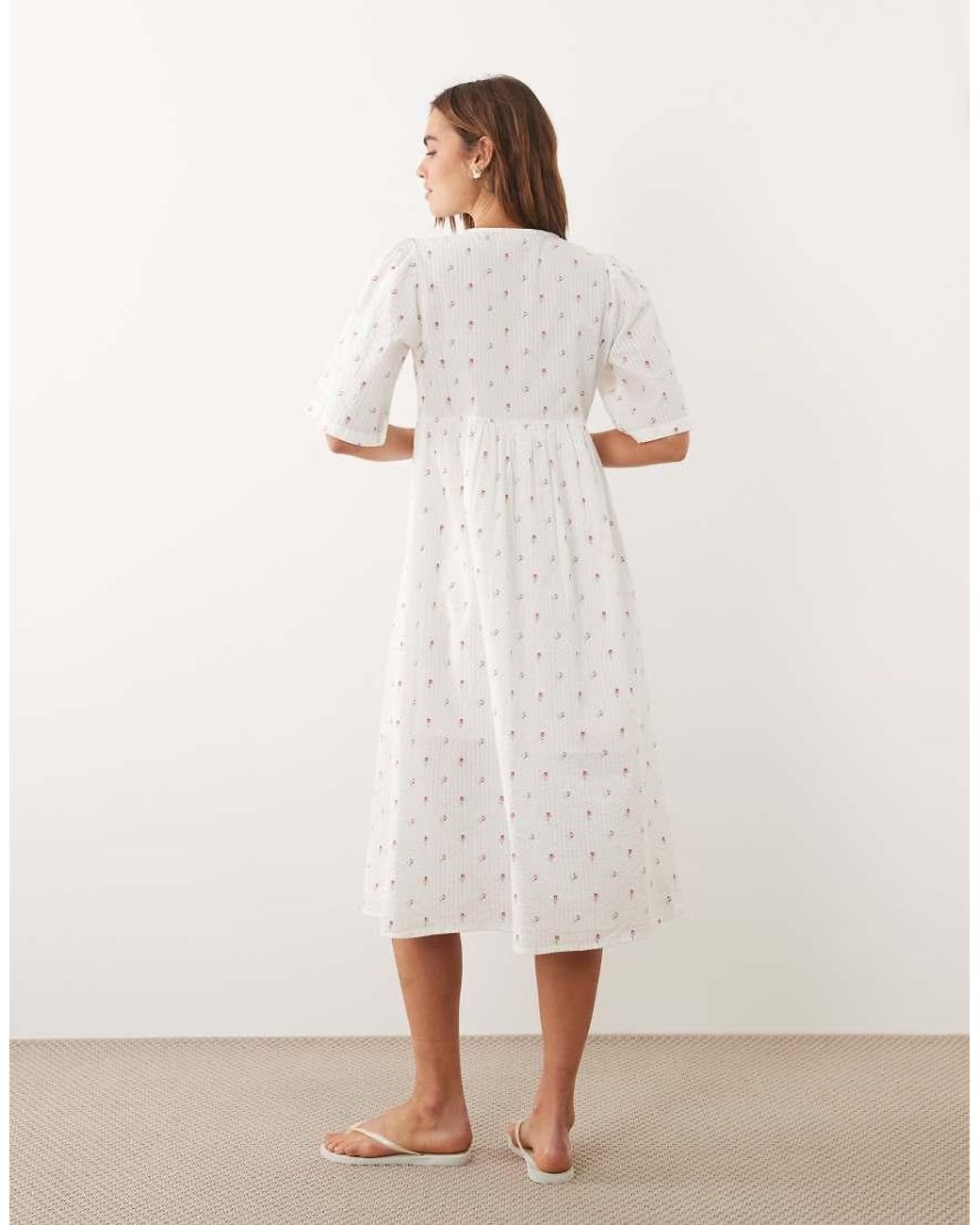 Jdy Natural V Neck Button Down Midi Dress