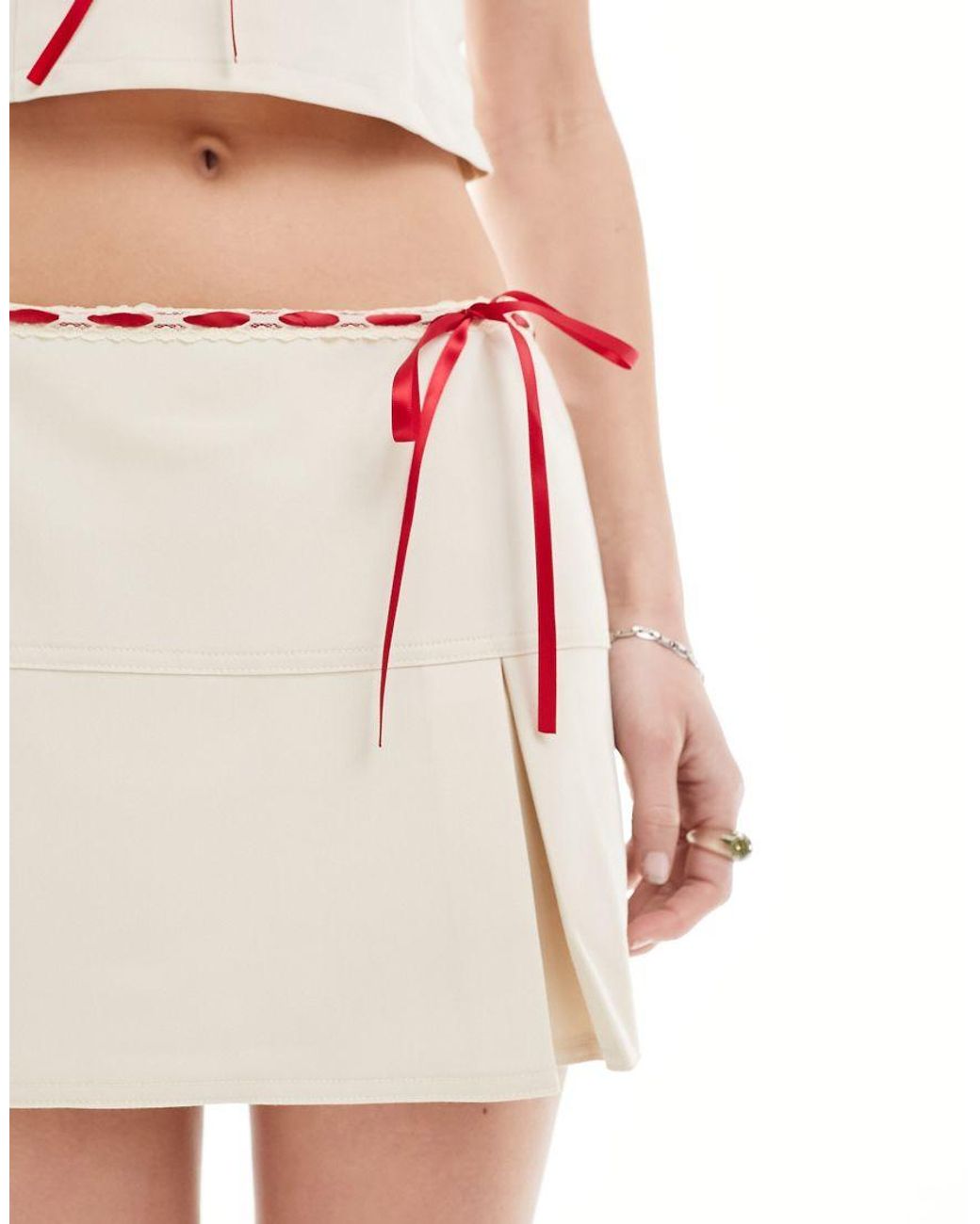 Motel White Ribbon Detail Mini Skirt