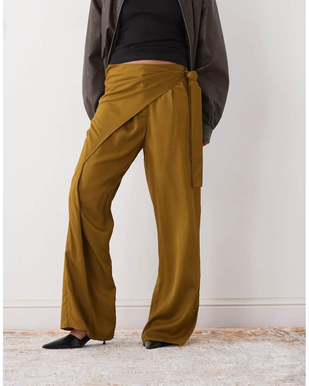 Reclaimed Vintage Green Wide Leg Trouser With Wrap Tie Detail