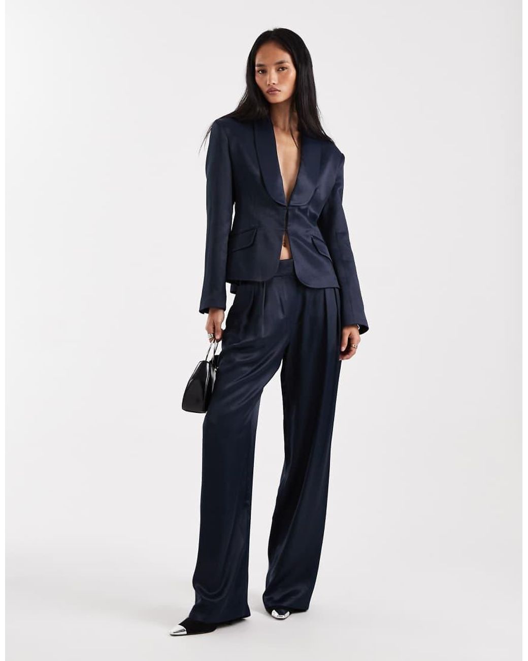 ASOS Blue Satin Occasion Ultimate Sculpted Tux Blazer Co-ord