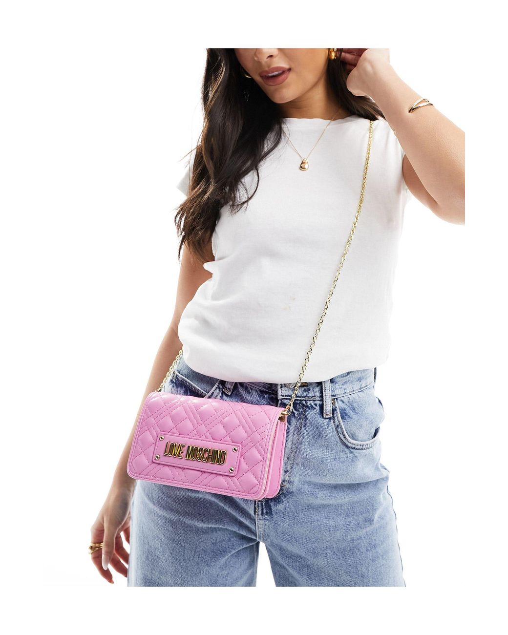 Love Moschino Chain Strap Quilted Shoulder Bag in White Lyst UK