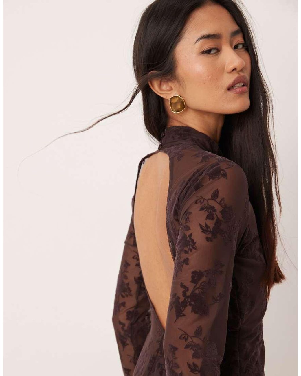 Abercrombie & Fitch Brown High Neck Open Back Mini Dress With Bra Insert