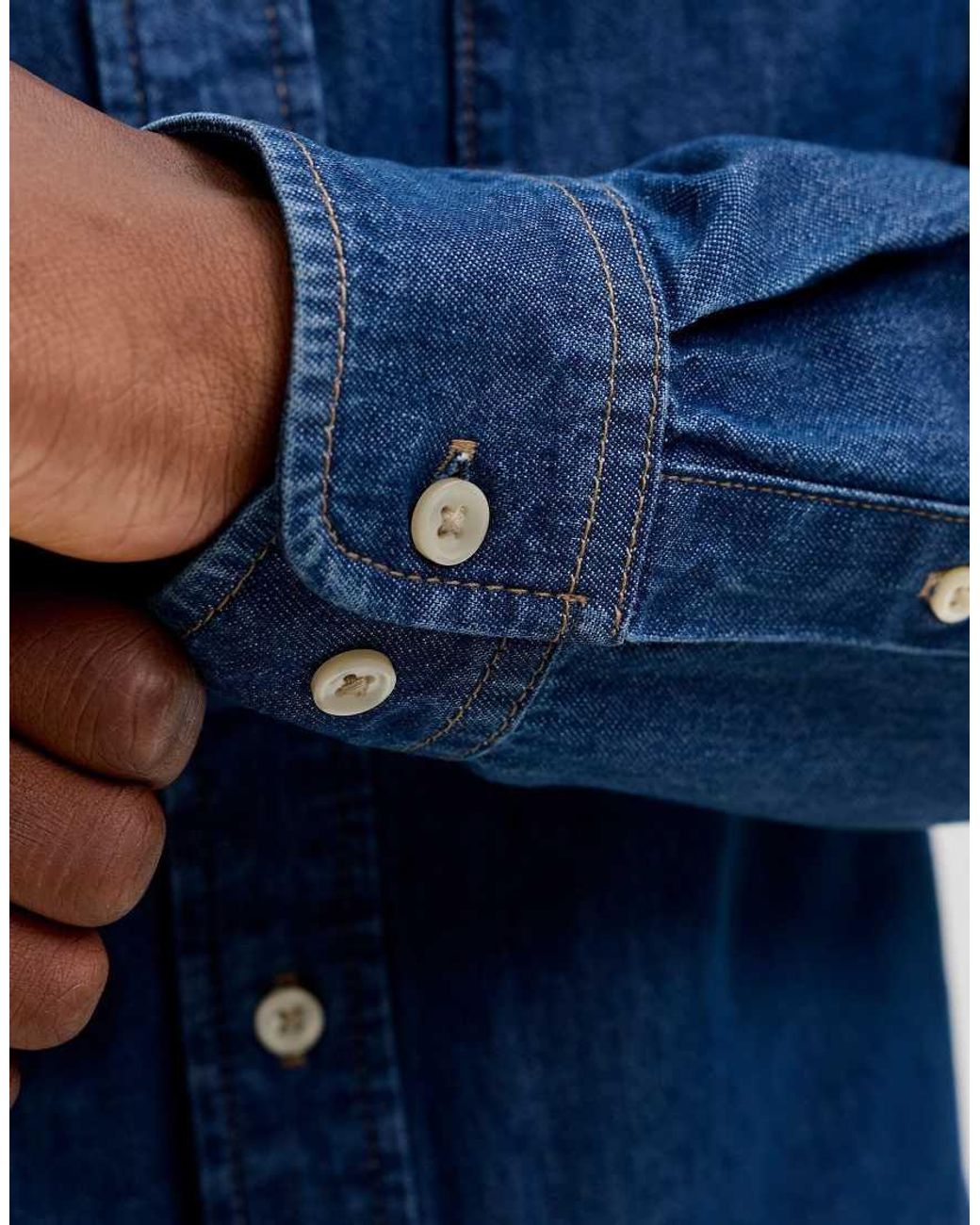 Jack & Jones Blue Brook Denim Button-down Collar Long Sleeve Shirt for men