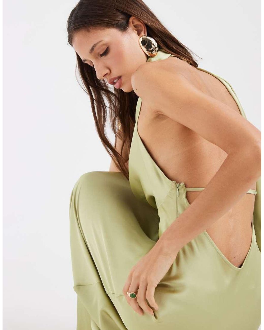 ASOS Green Satin Scarf Cowl Neck Maxi Dress