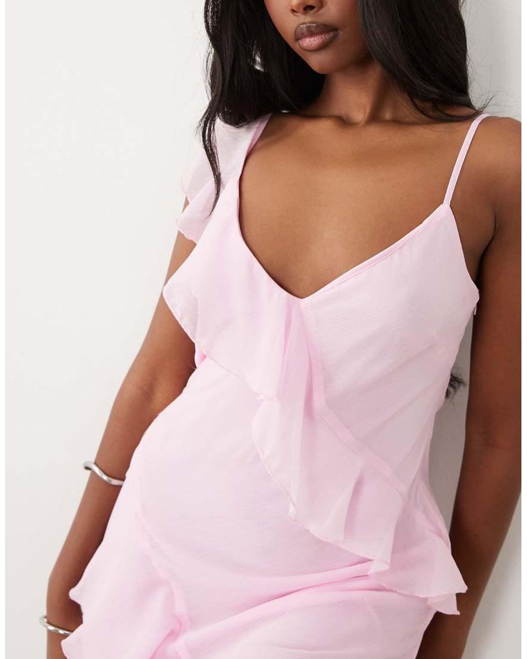 New Look Pink Asymmetric Chiffon Midi Dress