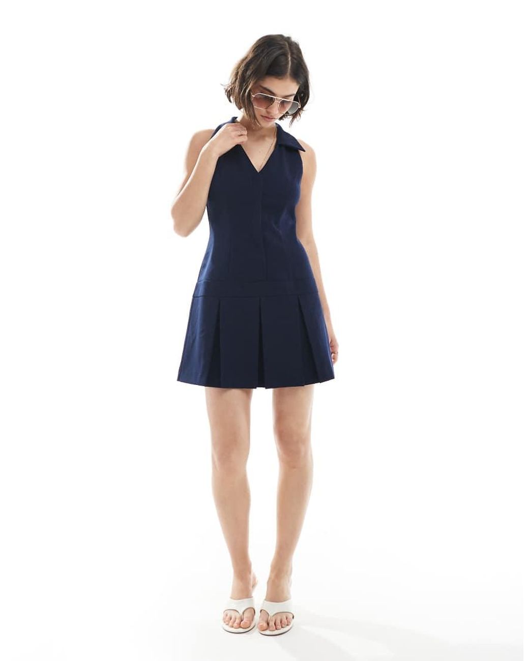 Miss Selfridge Blue Tailored Halter Neck Mini Dress
