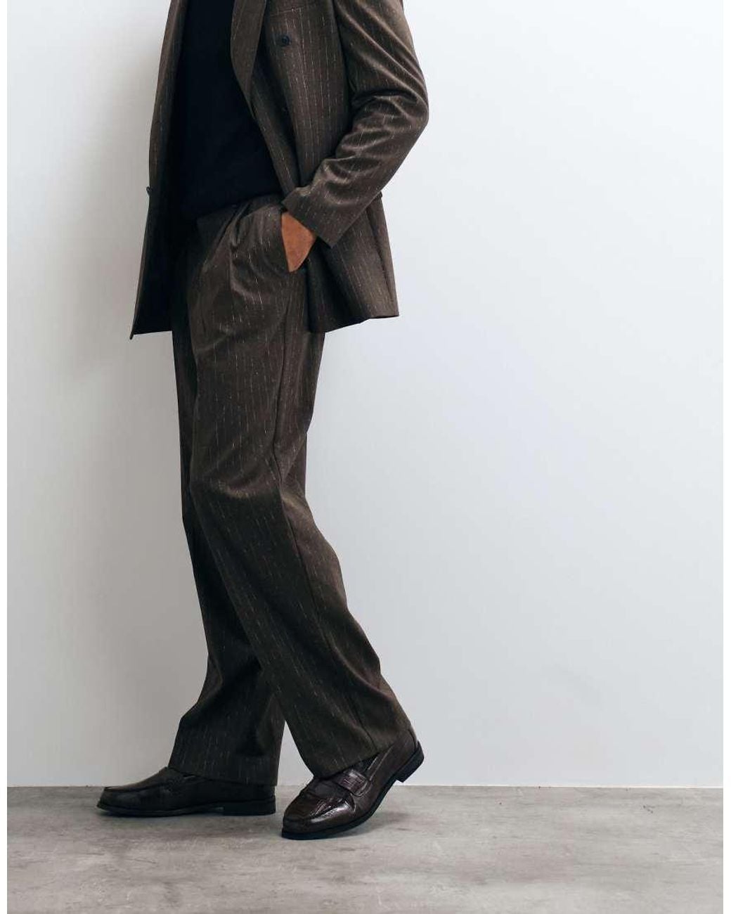 ASOS Black Wide Leg Double Pleated Suit Pant for men