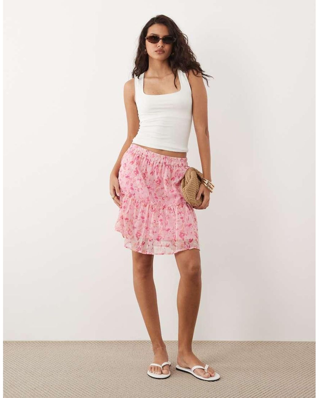 Vila Pink Tiered Flippy Mini Skirt