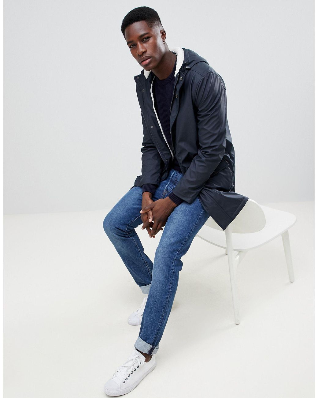 french connection mens denim borg lined jacket black