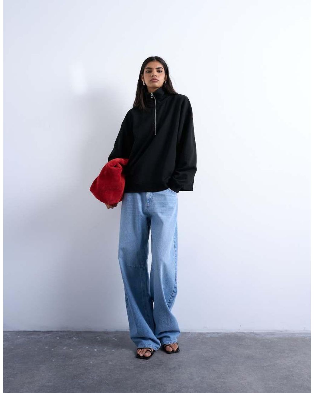 TOPSHOP Blue Quarter Zip Sweat