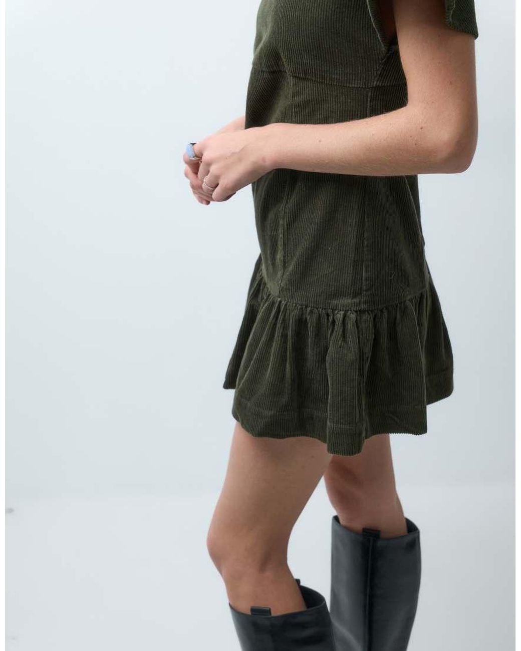ASOS Green Cord T-shirt Mini Dress With Ruched Skirt