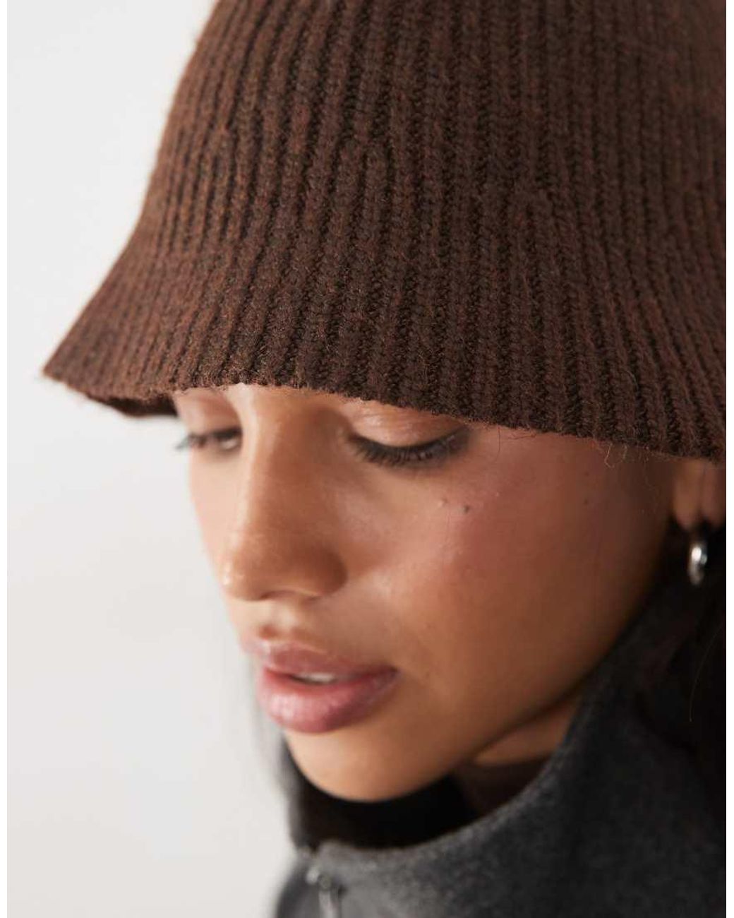 Pieces Brown Rib Knitted Bucket Hat