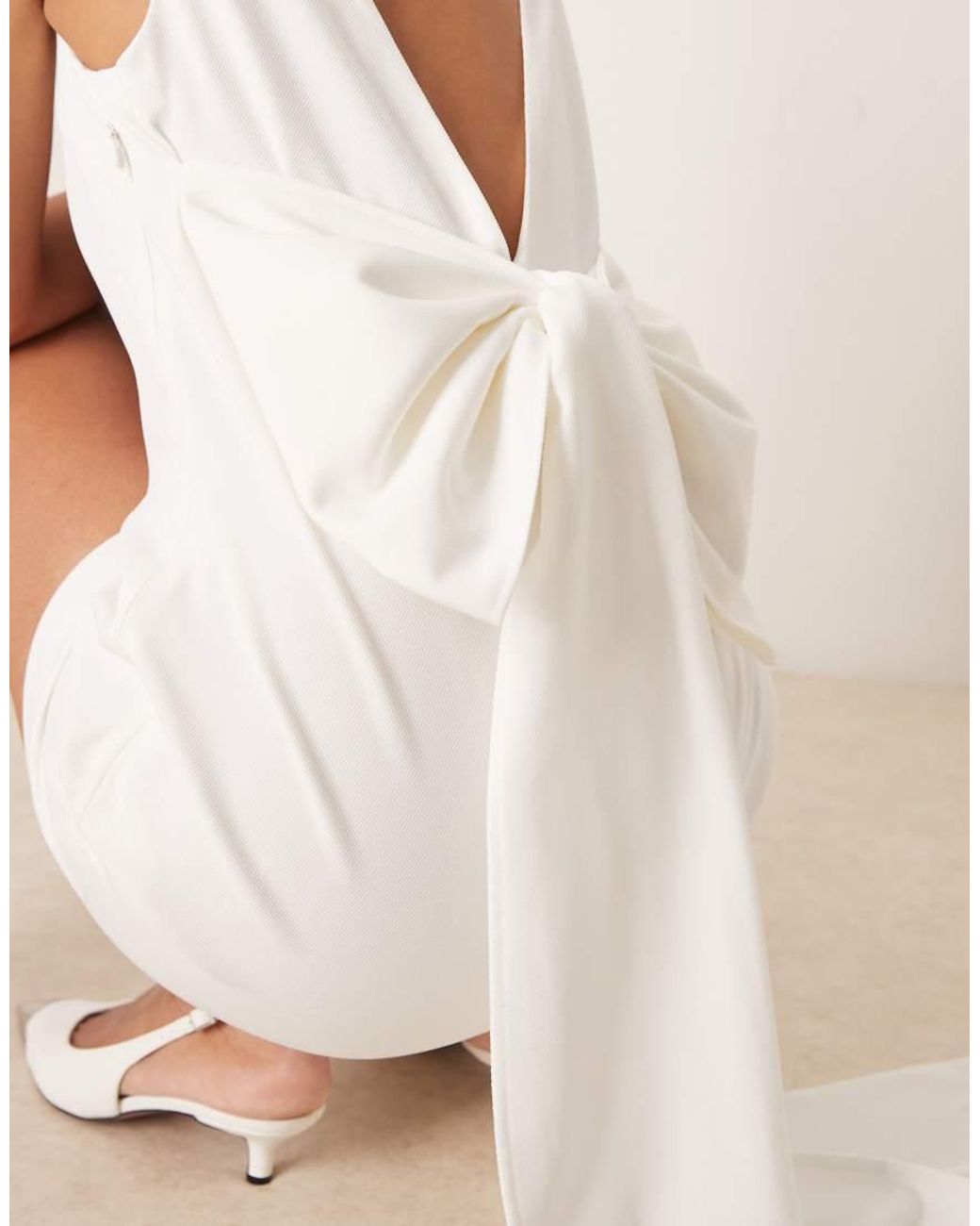 Y.A.S Natural Deep V Bow Back Mini Dress
