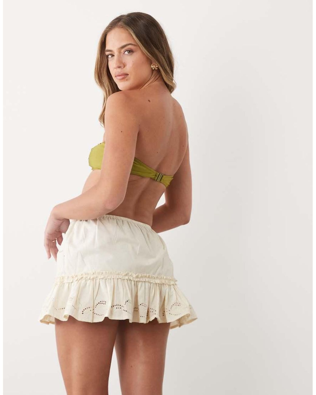 Miss Selfridge Natural Beach Cutwork Ruffle Mini Skirt