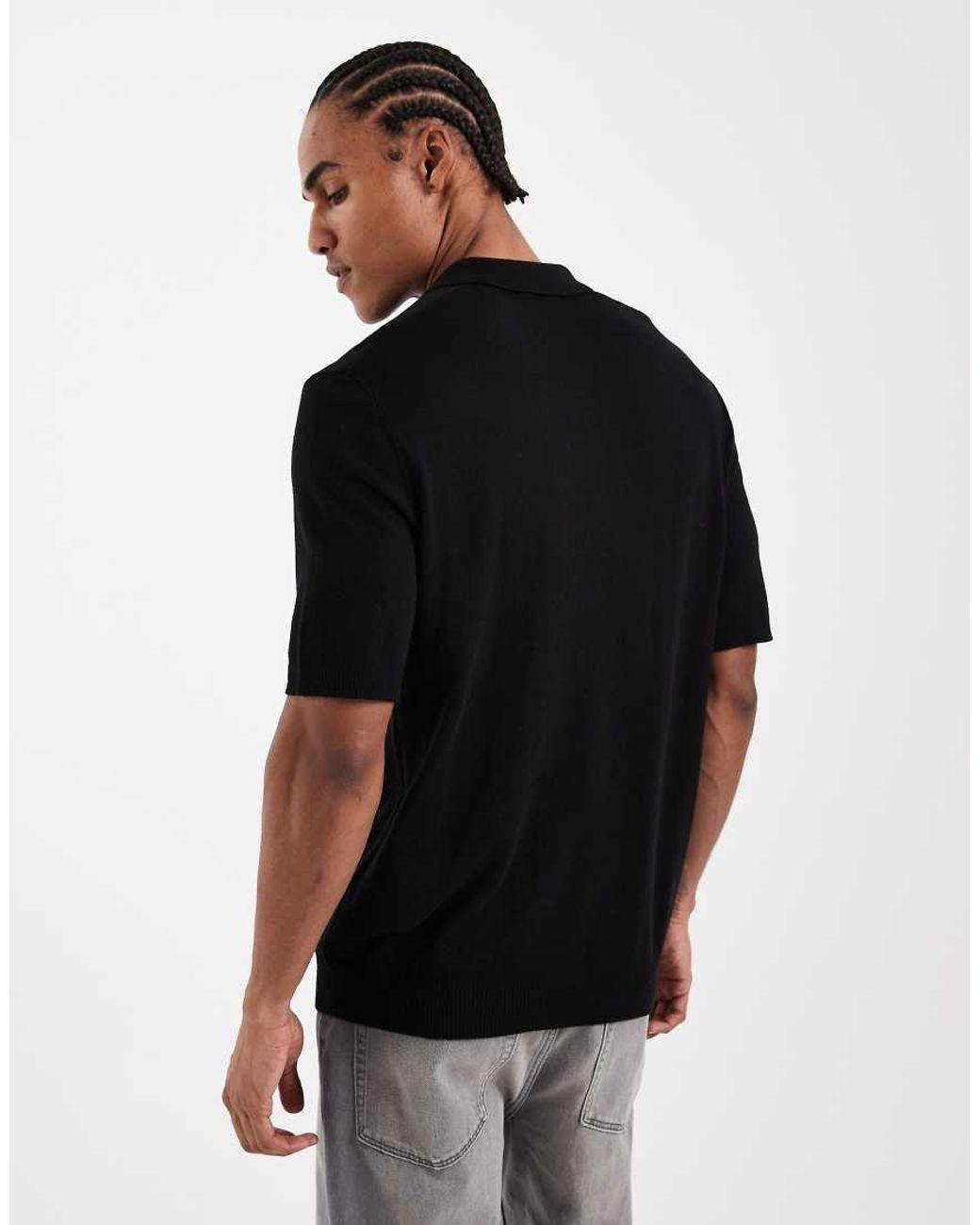Only & Sons Black Knit Short Sleeve Polo Shirt for men