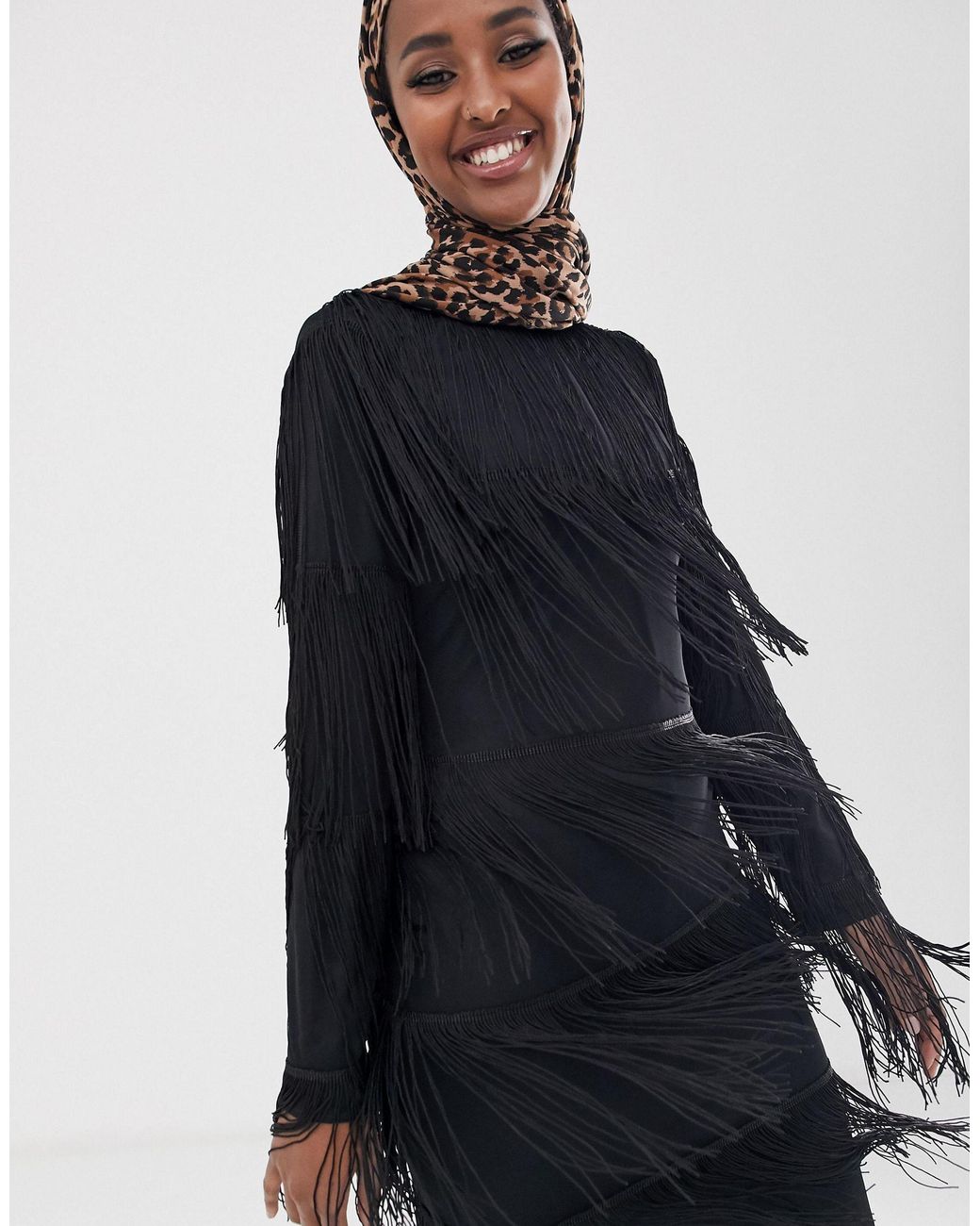 Long Sleeve Fringe Column Maxi Dress 