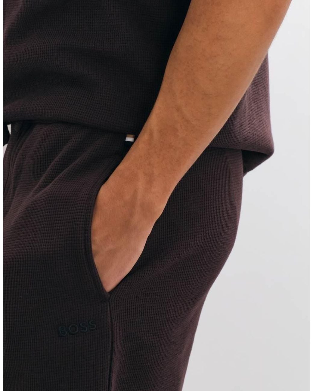 Boss Brown Co-Ord Waffle Lounge Shorts for men
