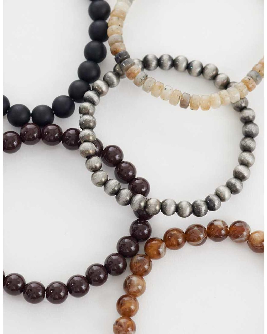 ASOS White 5 Pack Cat Eye And Marble Beaded Bracelets for men