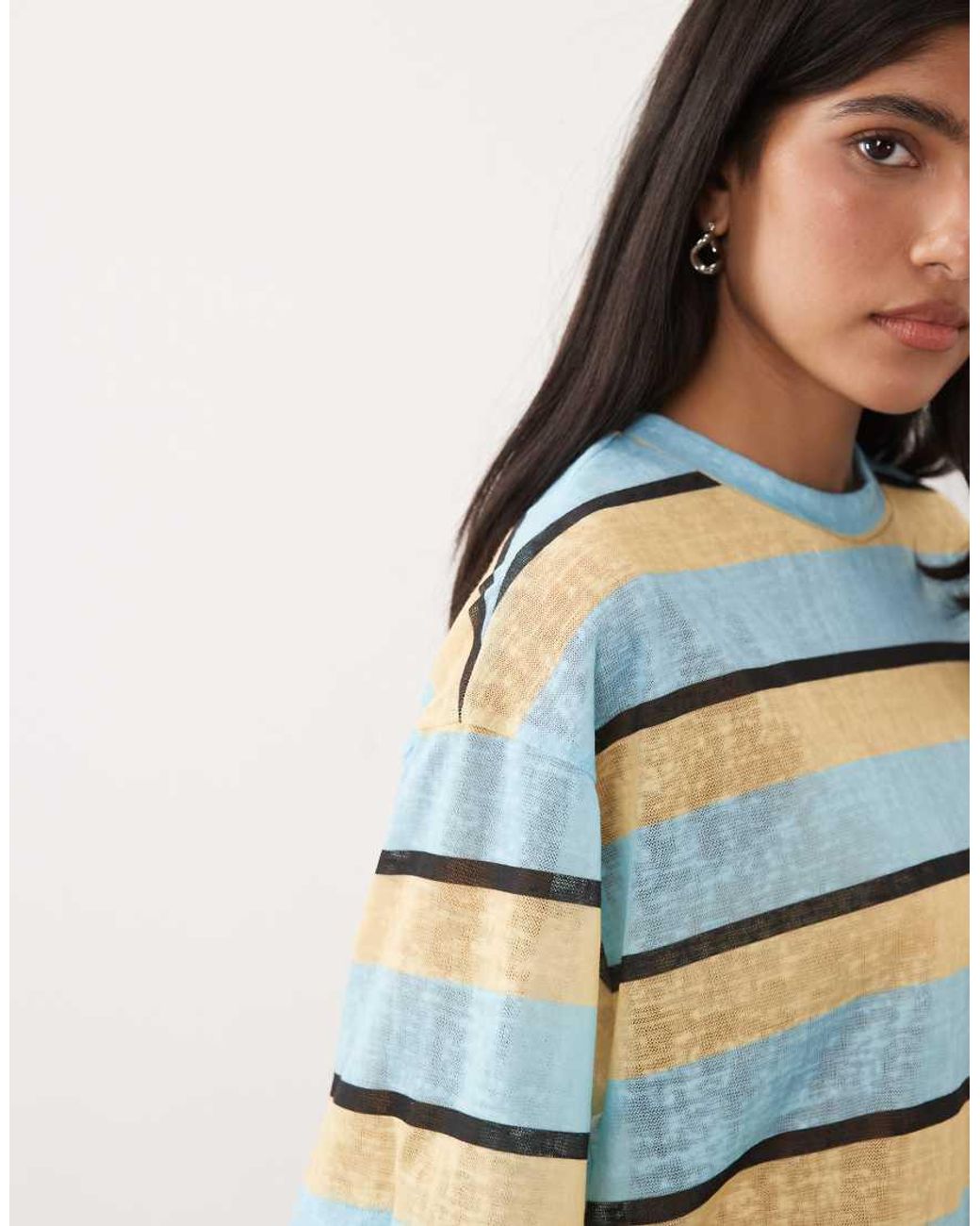 ASOS Blue Sheer Slub Short Sleeve Boxy Cropped T-shirt
