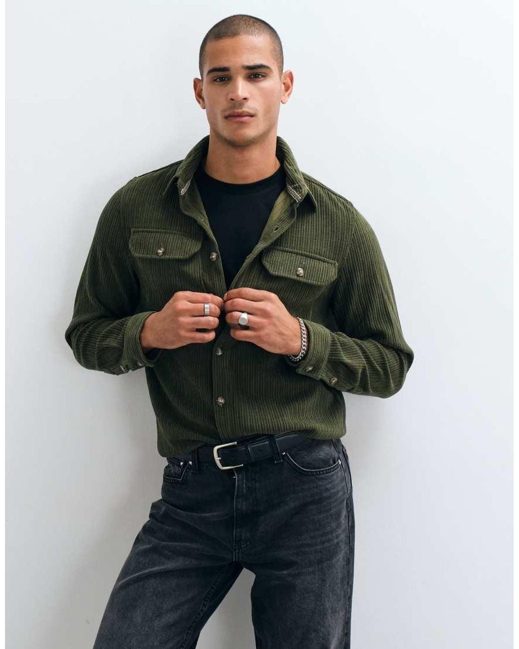 Brave Soul Green Studio Cord Shirt for men