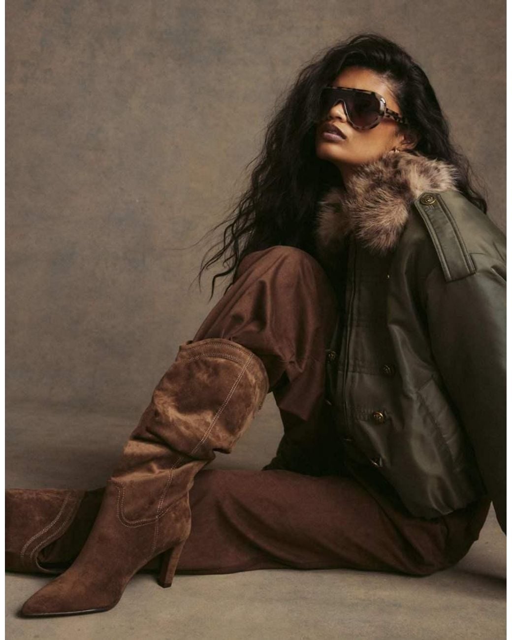 River Island Brown Faux Suede Knee High Boots