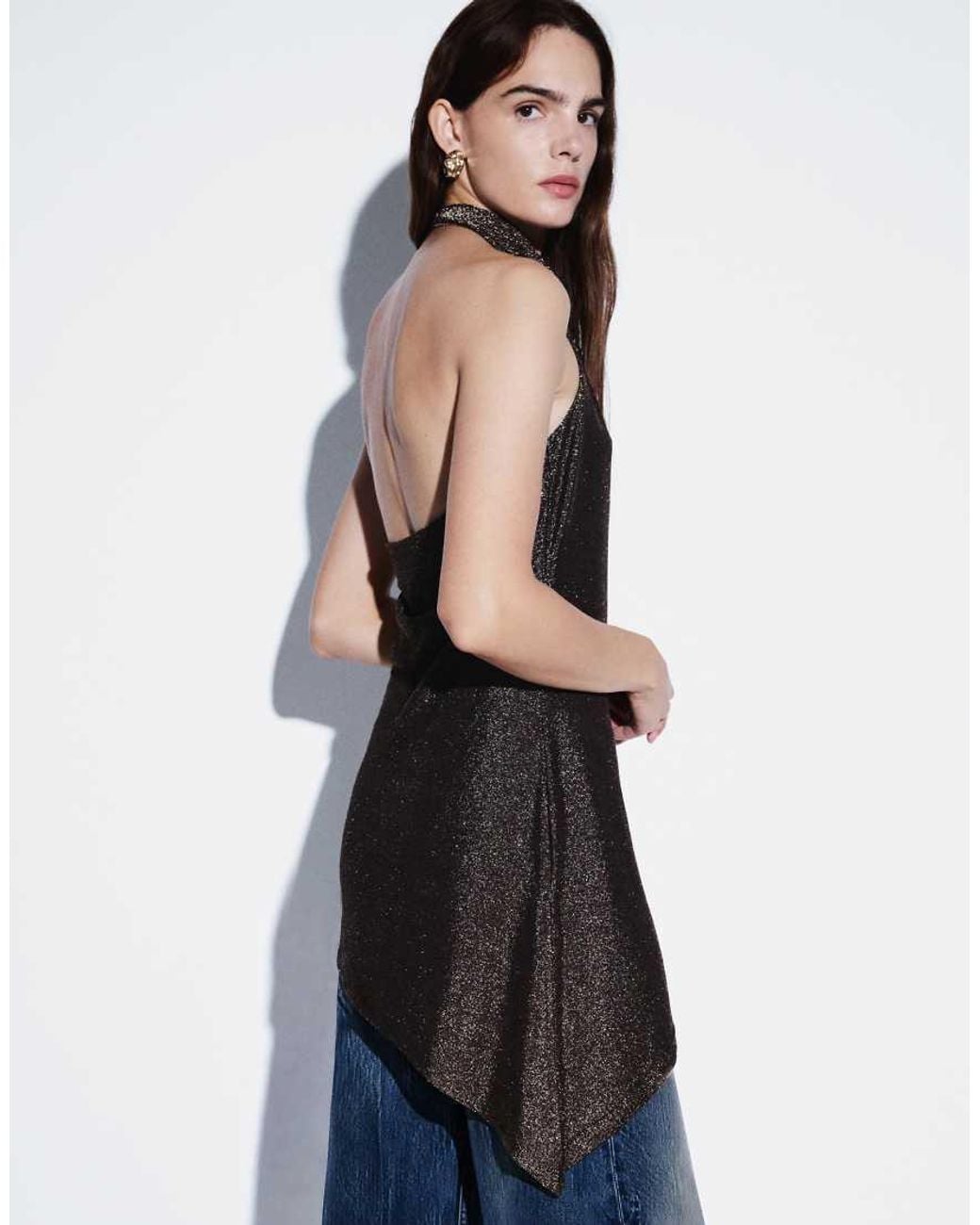 ONLY Blue Longline Asymmetric Halterneck Top