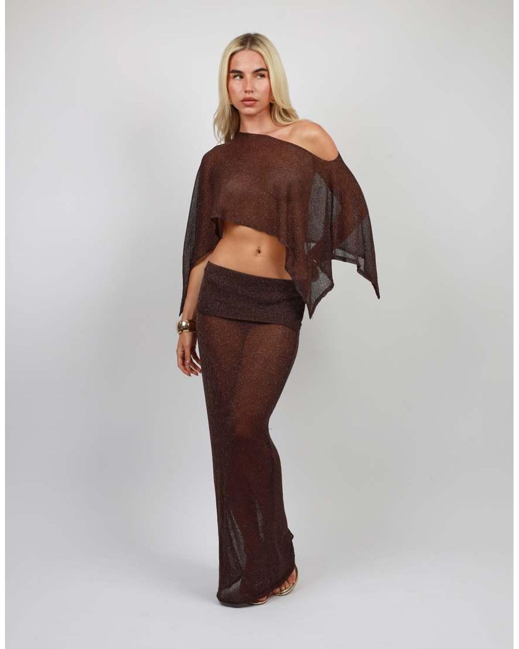 SIMMI Brown Sheer Knit Cape Top