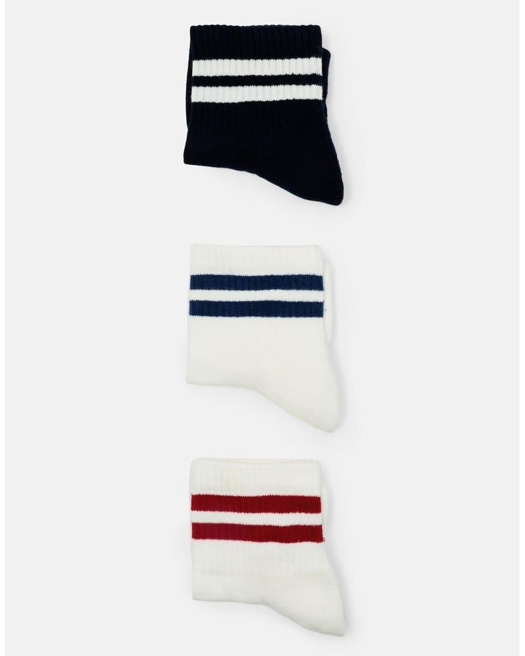 Pull&Bear White Pack Of 3 Pairs Of Striped Socks for men