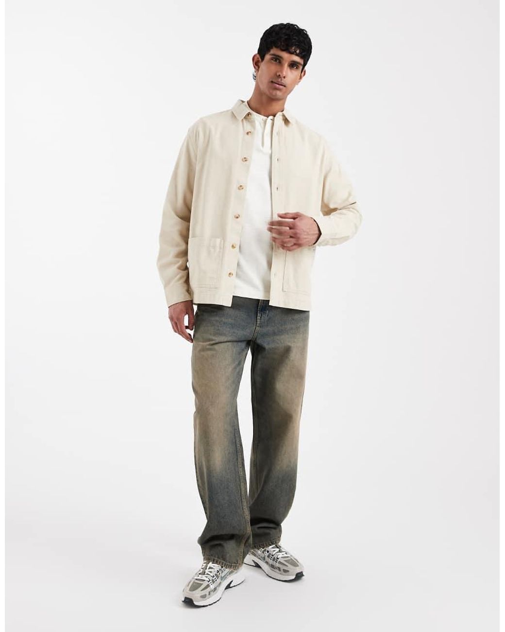 ASOS Natural Overshirt With Workwear Badging for men
