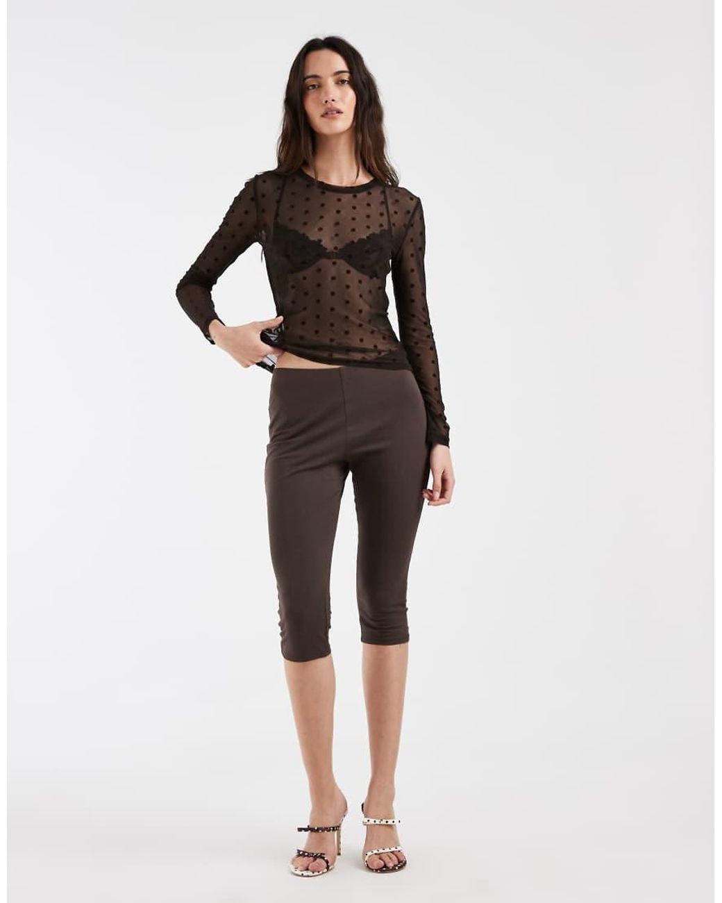 Vero Moda Brown Sheer Long Sleeve Mesh Top