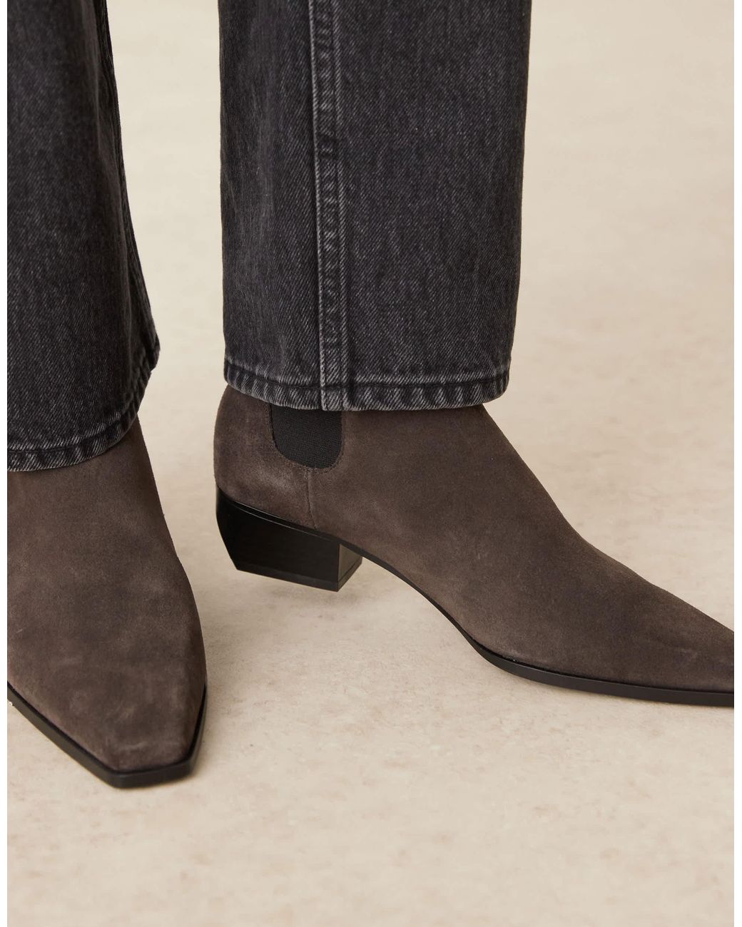 Mango Black Suede Square Toe Low Heeled Western Ankle Boot