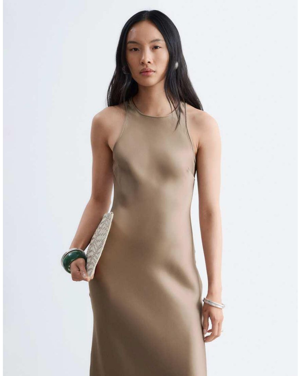 & Other Stories Natural Bias Cut Satin Midi Dress
