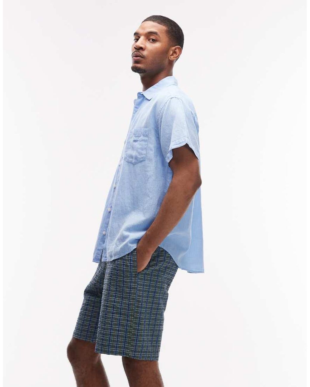 Gramicci Blue O.g Plaid Relaxed Fit G-short Seersucker Shorts for men