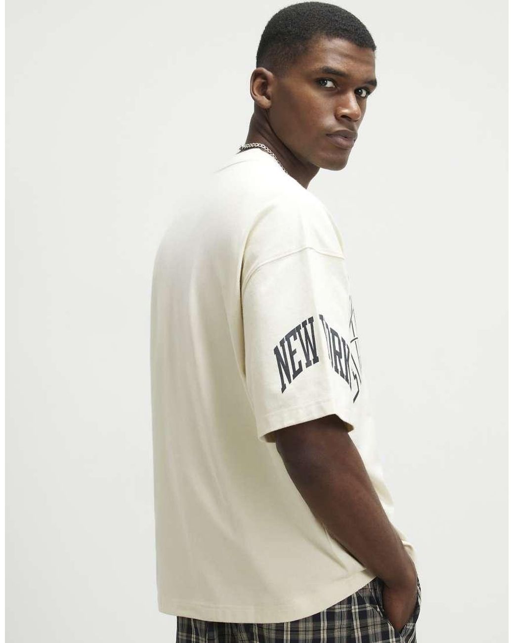 River Island Metallic Oversized Fit Cotton New York T-Shirt for men