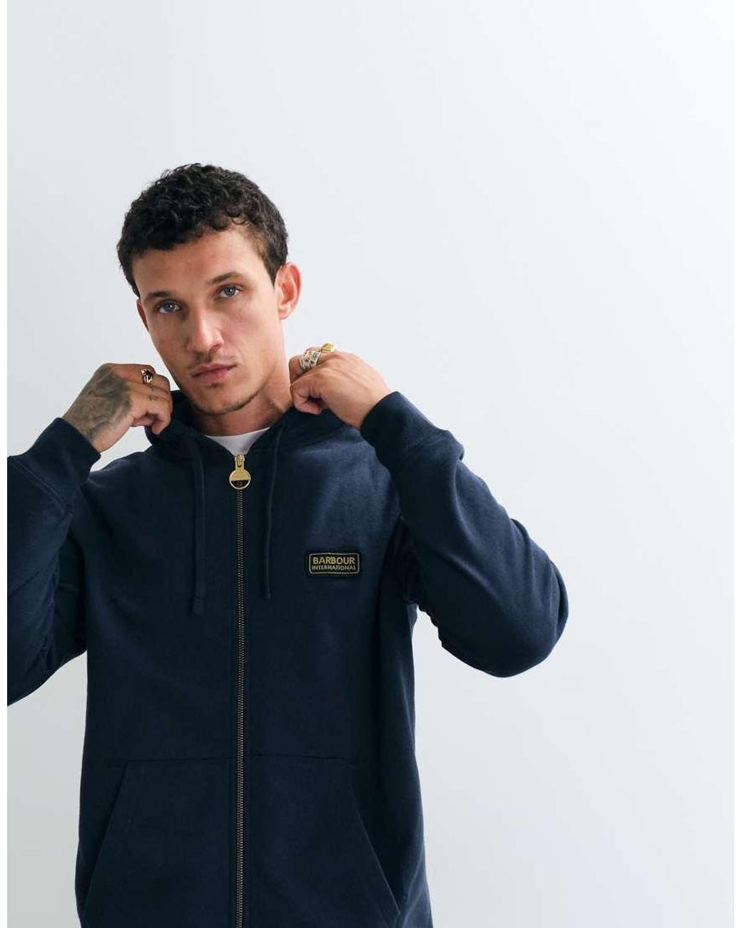 Barbour Blue Zip Through Graphic Logo Hoodie With Back Print for men