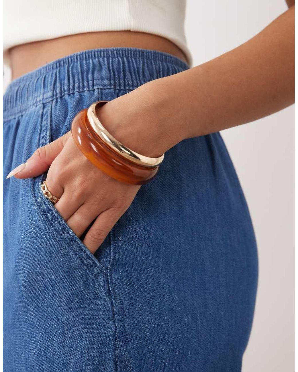 New Look Blue Wide Leg Chambray Denim Trousers