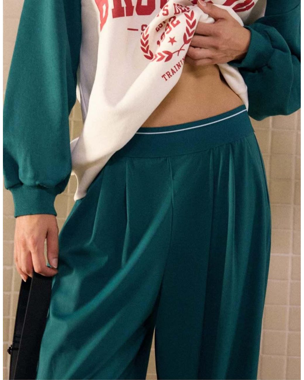 Stradivarius Blue Palazzo jogger Trousers With Elastic Waistband