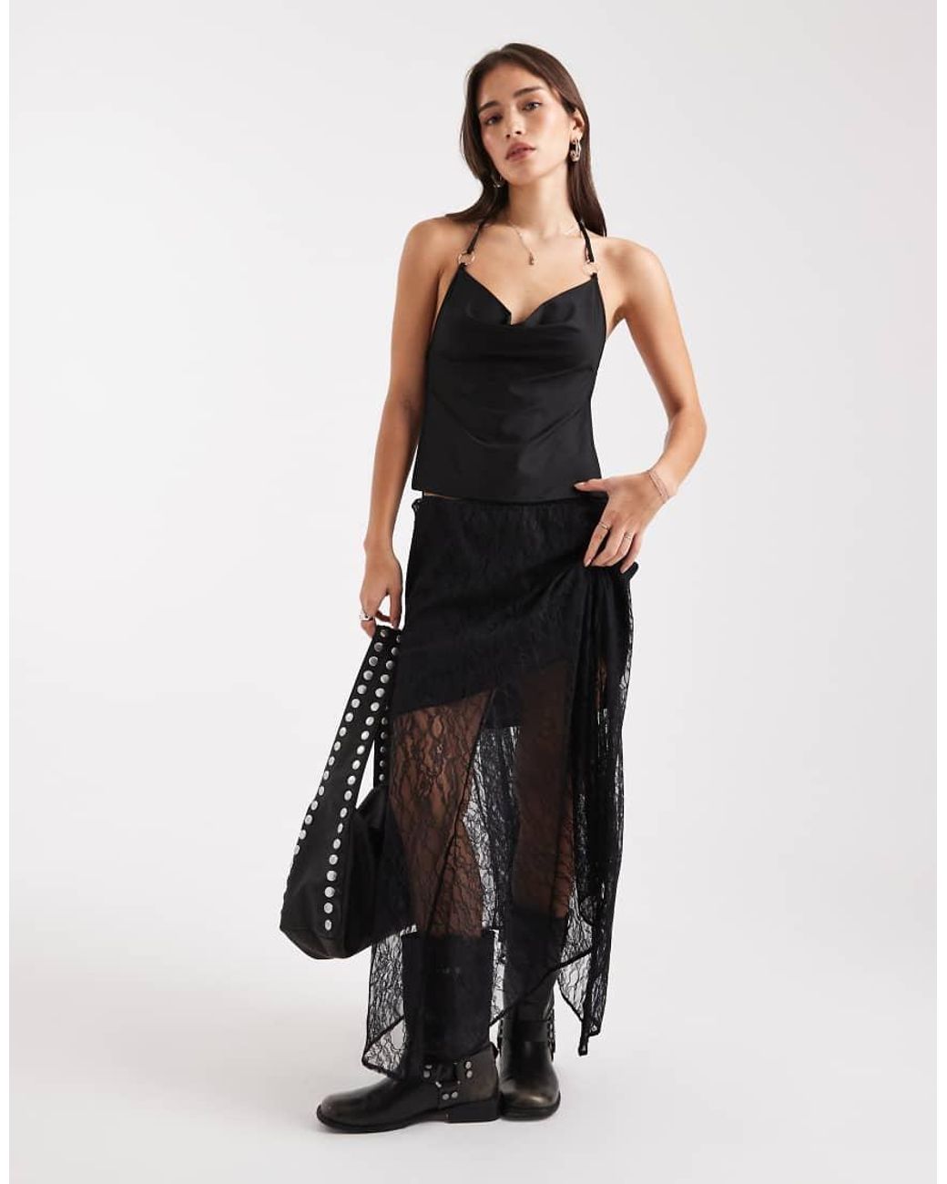 Edikted Black Bella Cowl Neck Halter Top